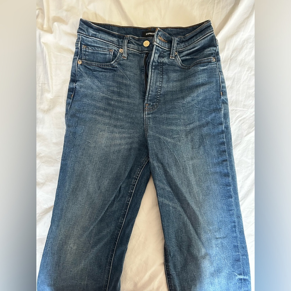 express blue high waist straight leg jeans 4